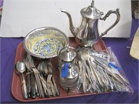 silver plate utensils-coffee pot-condiment set
