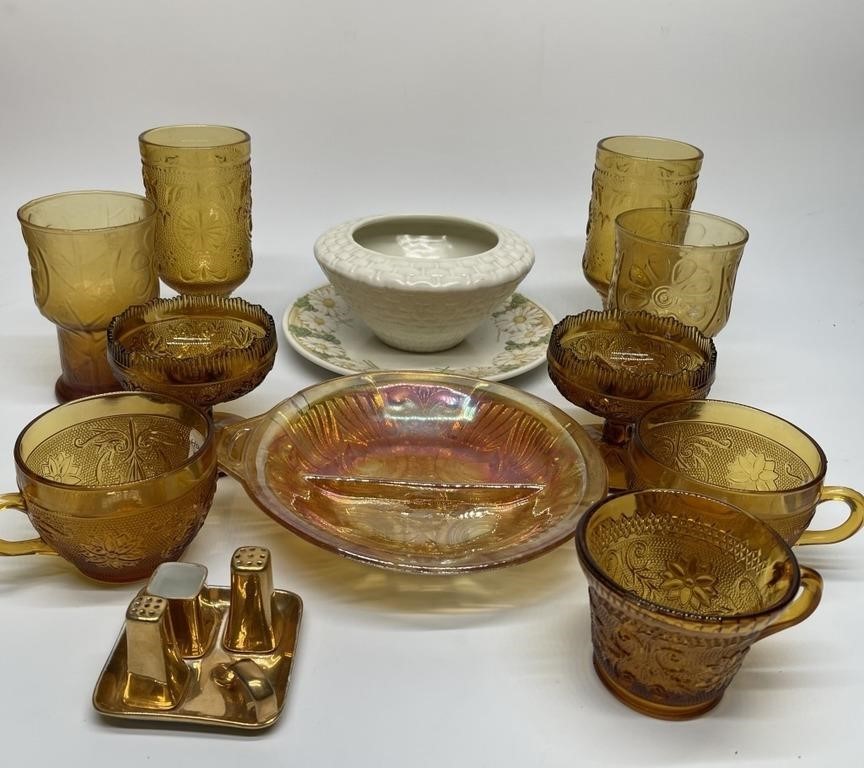 VIntage Amber Sandwich Glass, Carnival Glass,