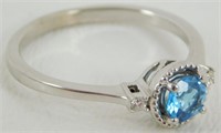 Genuine Blue Topaz and Diamond Ring - 10KT, Size
