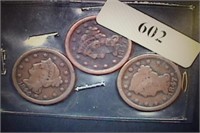 (3) Large Cent Braided Hair Coins - 1847, 47, 46