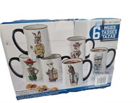 Signatature Animal 17.5 oz Set of 6 Ceramic Mugs