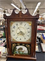 Reverse Painted Walnut Mantel Clock
