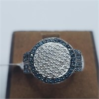 $350 Silver Blue And White Diamond (0.4ct) Ring