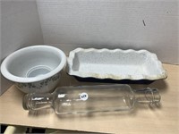 Glass Rolling Pin, Casserole Dish & Bowl