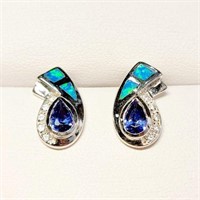 SILVER SAPPHIRE (1.5CT) OPAL TRIPLET   EARRINGS