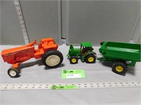 Plastic John Deere tractor and wagon and Allis-Cha