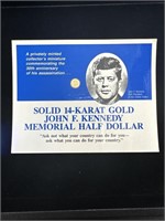 Solid 14 Karat Gold John F Kennedy Mini Coin