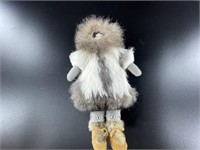 Handmade Native Alaskan doll with carved ivory fac