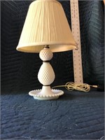 Vintage Hobnail Milk Glass Lamp with Shade Works