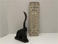 Early Cast Iron Stamp & Advertising Thermometer