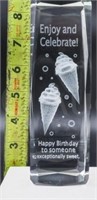 Tall Etched Crystal Happy Birthday with Ice Creams