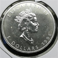 1996 Canada $5 Silver Coin Maple Leaf 1 t oz.
