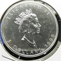 1999 Canada $5 Silver Coin Maple Leaf 1 t oz.