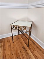 brass table, mirror insert