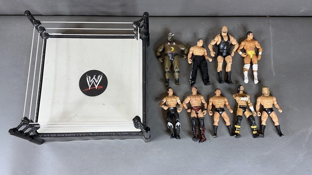 10pc WWE Action Figures & Wresting Ring