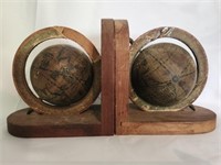 Pair of Wooden Globe Bookends SEE DESCRIPTION