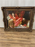 Ornately Fr. Painting Reclining Woman in Red