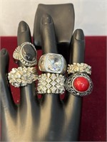 6 Large Women’s Silver Toned Rings