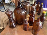Old amber glass bottles