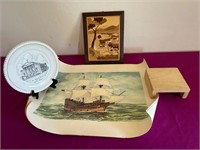 The Mayflower Watercolor Print, Wood Carving +
