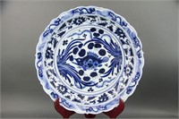 Chinese Yuan Style Blue & White Porcelain Charger