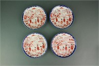 4 Pc Japanese Copper Red Porcelain Plates