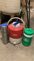 Coleman drinking cooler, 1 thermos, 1 sm cooler