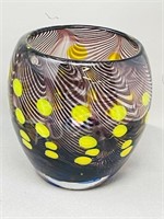 retro art glass vase - signed - 7" x 7"