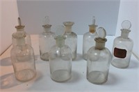 8 PHARMACY BOTTLES WITH GLASS STOPPERS GERMANY