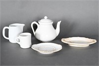 Stoneware Pitcher, Creamer, J.W. Fankhurst Plates