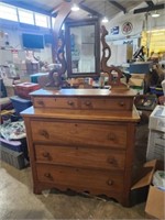 Antique two-piece maple dresser with swivel