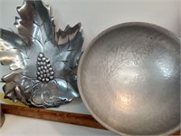 Pewter Leaf, Aluminum Bowl, Silver Plated Can