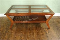 Contemporary Beveled Glass & Wood Coffee Table