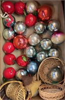 New Kmart lighted garland, vintage round ornaments