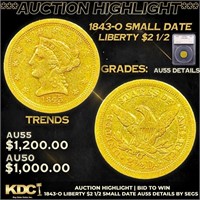 ***Auction Highlight*** 1843-o Gold Liberty Quarte