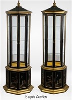 Chinoiserie Black Lacquered Pagoda Curio Cabinets