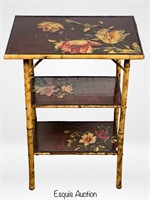 Vintage 3-Tier Bamboo & Decoupage Side Table