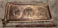 Copper Judaica Tray & Brass Candle Snuffer