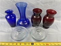 Red Ruby Vases, Blue Cobalt Vases, Fire King