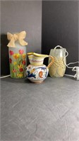 2 Vases With Lights And 1 Creamer Lot