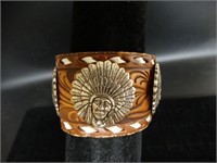 Genuine Cowhide Cuff Bracelet w/ American Indians