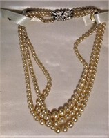 Marvella 3 Strand Pearl Necklace Rhinestone Clasp