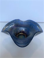 Vintage Blue Carnival Glass Dish