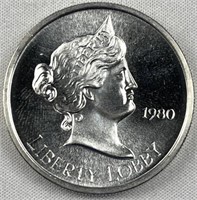 1oz Silver BU 1980 Liberty Lobby Round .999