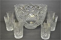 Signed Crystal Punch Bowl and Cups