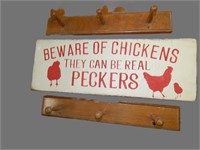 Chicken Warning Sign & Coat / Hat Hangers
