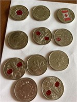11 Canadian $.25 coins