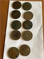 8 large 1 cent coins  Cdn 1881-1919,  2 others