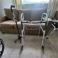 INVACARE FOLDING WALKER AND CANE
