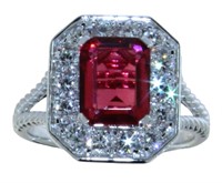 Emerald Cut 3.20 ct Ruby & VS Lab Diamond Ring